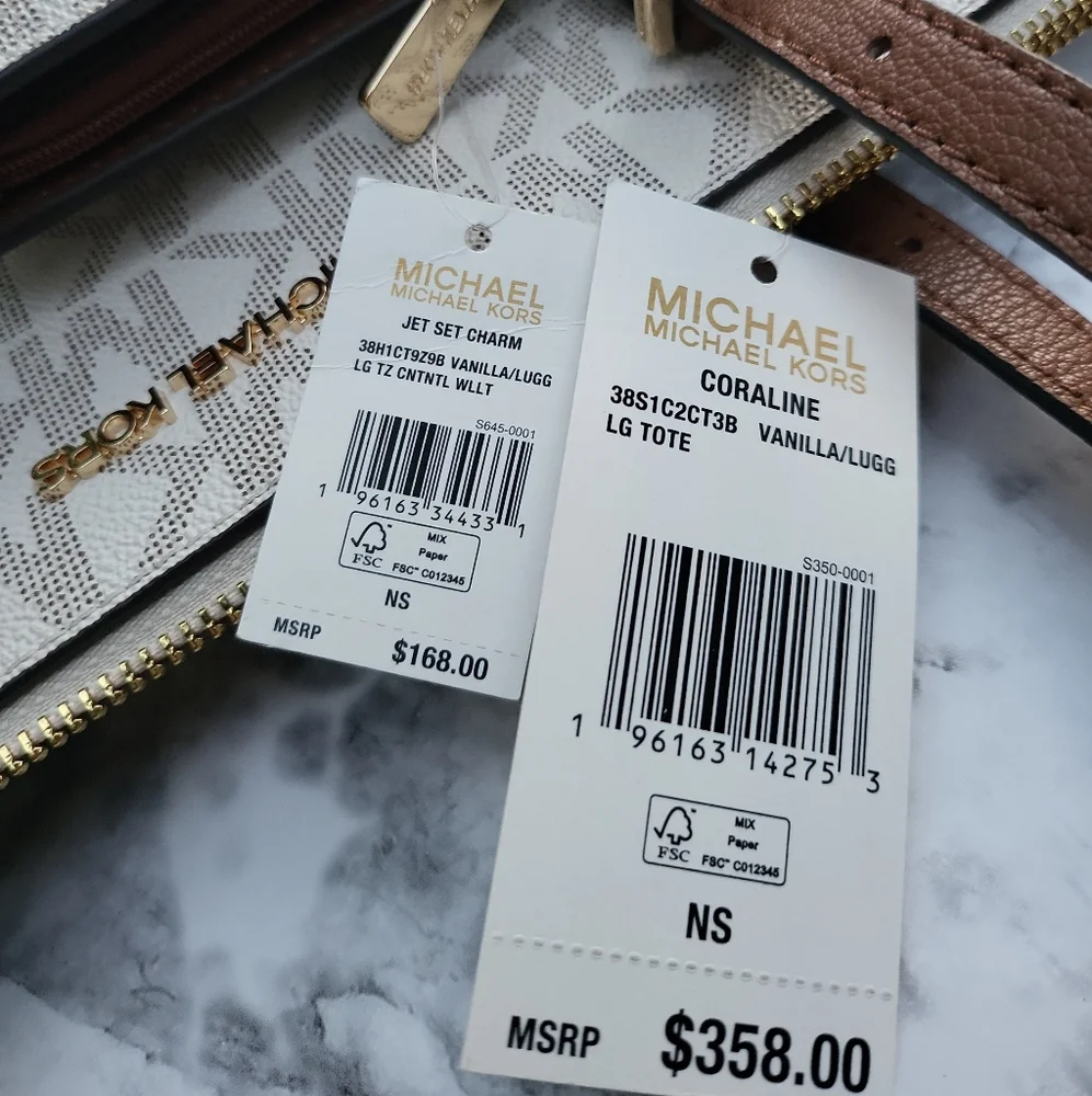 🔥SOLD🔥🌺Michael Kors🌺 CORALINE Large Logo and Leather Tote Bag & Wallet - Picture 7 of 16
